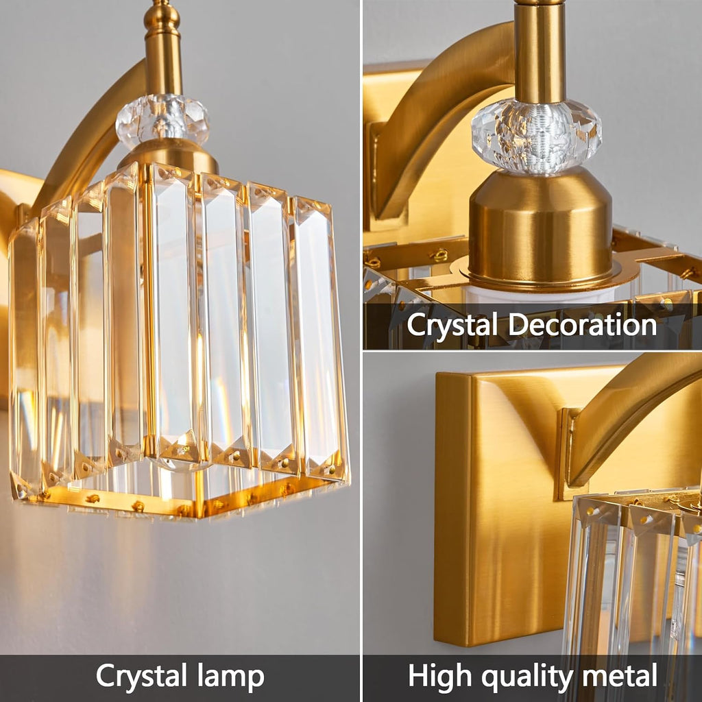 Modern Bathroom Vanity Light 3-Light Gold Crystal Light Fixtures Over Mirror for Bathroom Wall Sconce