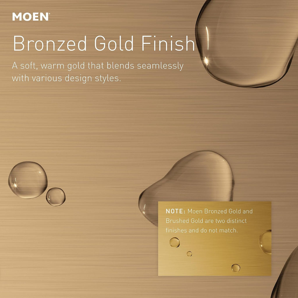 Moen Ronan Bronzed Gold Double Bend Single Hole Modern Bathroom Sink Faucet with Optional Deckplate and Spring Loaded Drain Assembly, 84024BZG