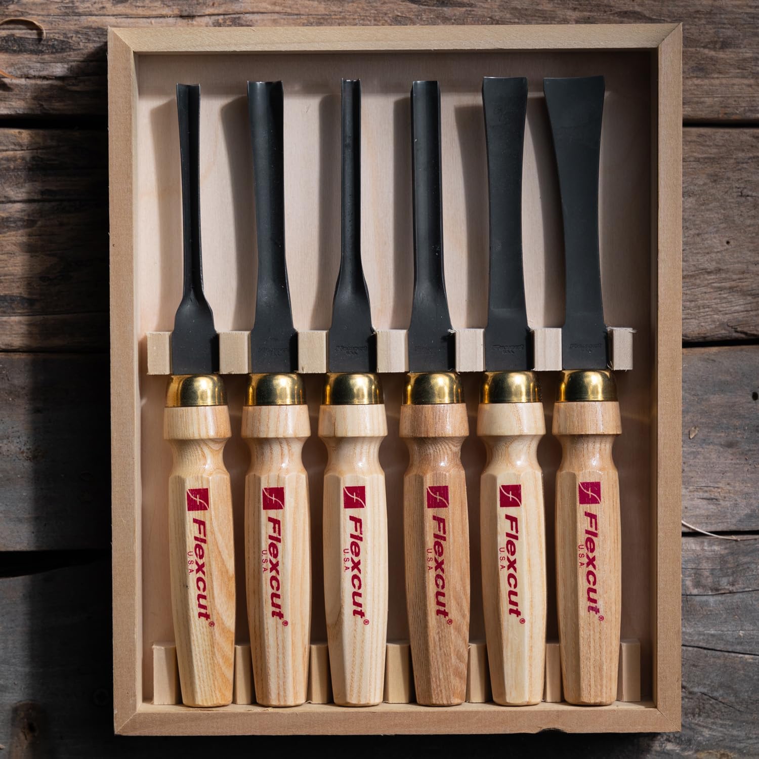 Flexcut Wood Carving Tools | 6-Piece Mallet Starter Set | Wood Carving Chisels and Gouges |1095 High Carbon Steel Blades | Ash Hardwood Handles| MC150 | Made in the U.S.A