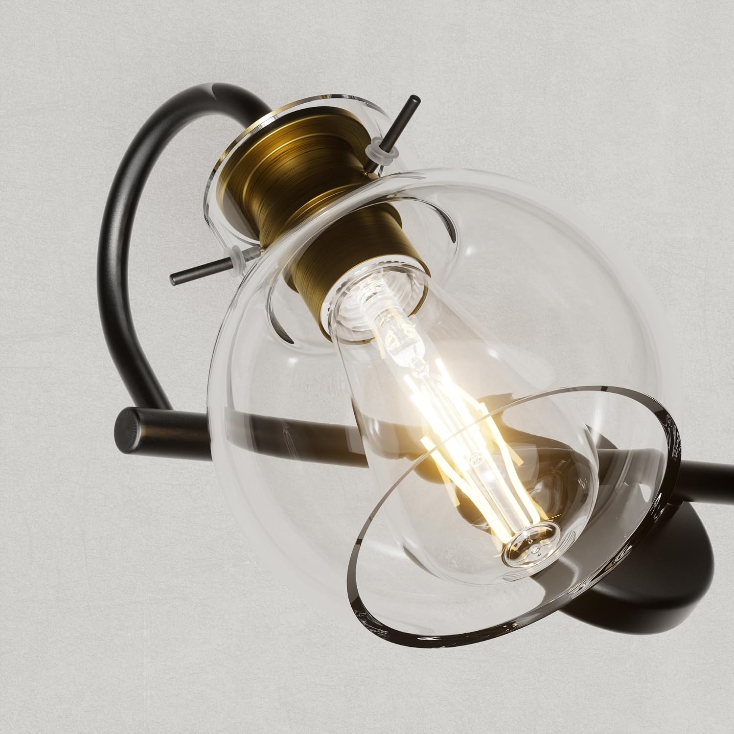 4 Light Bathroom Light, Brushed Gold and Black Vanity Lighting Fixtures, Bathroom Wall Mounted Sconces Vanity Lights Over Mirror with Globel Glass Shade, E26 Base