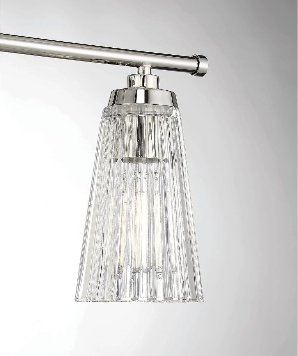 Savoy House 8-1745-3-109 Chantilly Vintage Traditional Clear Ribbed Glass Bathroom Vanity Wall Light, 3-Light 180 Total Watts, 10' H x 22' W, Polished Nickel