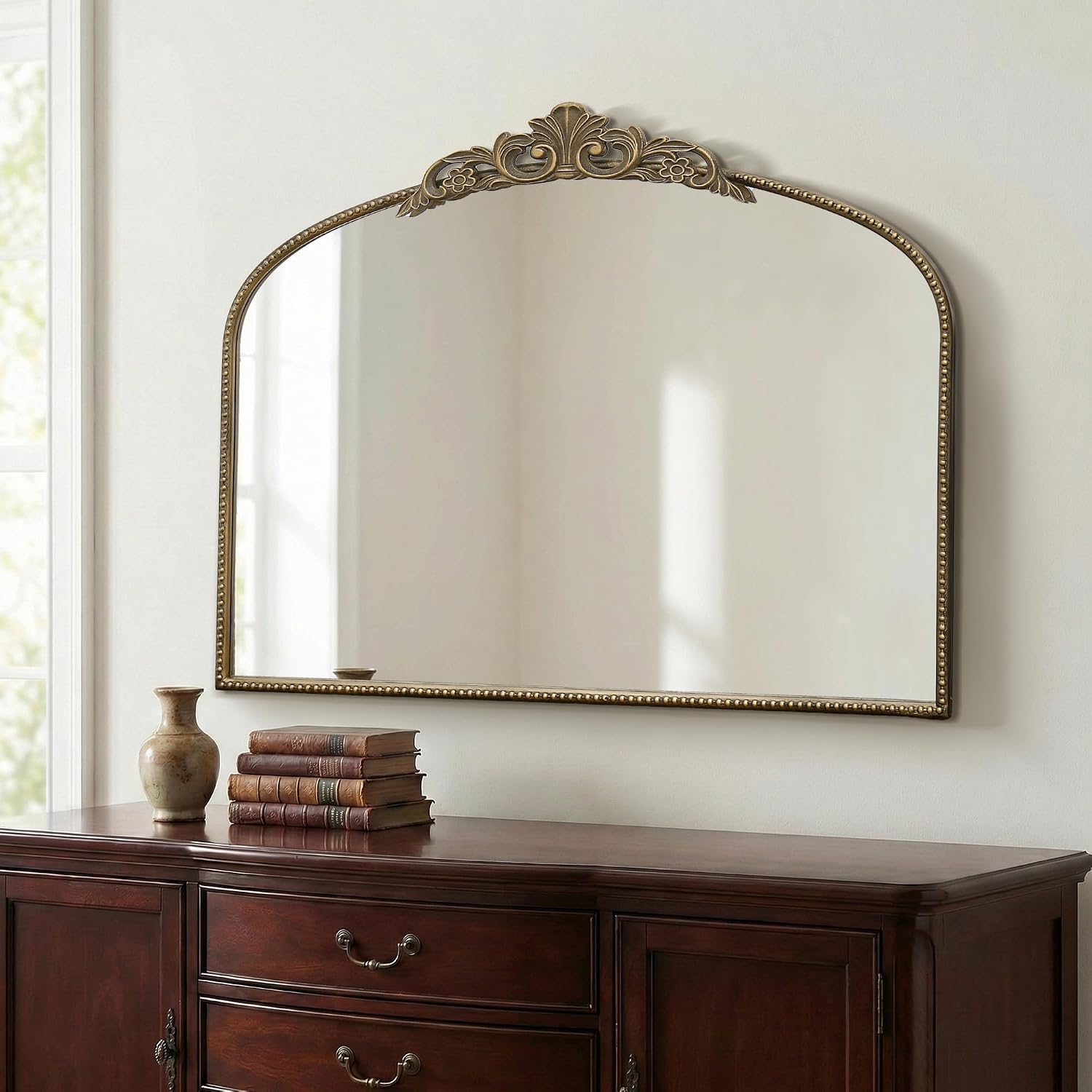 Micasso Vintage Gold Arched Mirror: 36'x29' French Baroque Antique Wall Mounted Mirror - Traditional Ornate Decorative for Wall/Fireplace/Entryway/Bathroom/Hallway - Home Decor for Living Room