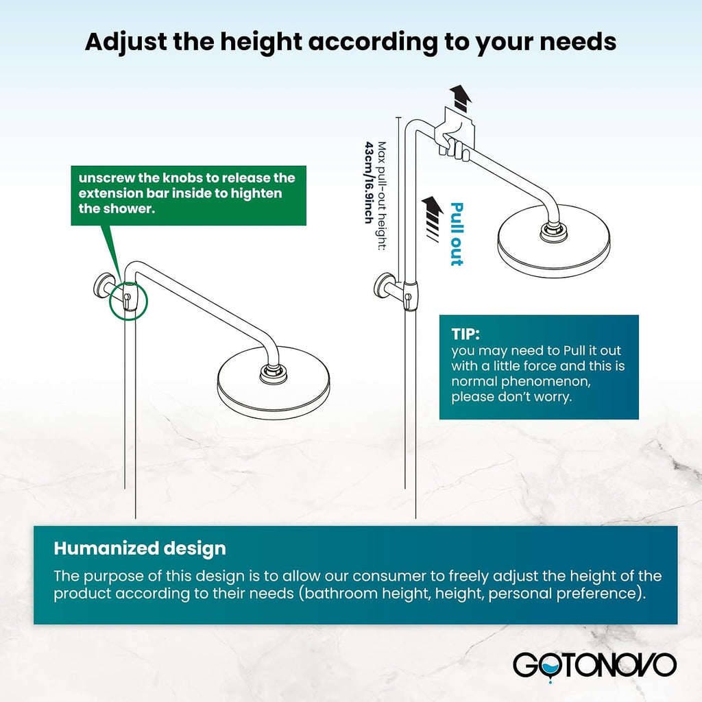 gotonovo Exposed Bathroom Shower Faucet Set Shower Fixture 8 Inch Rainfall Shower Head Handheld Shower Cross Handle Wall Mount 2 Functions Polished Chrome