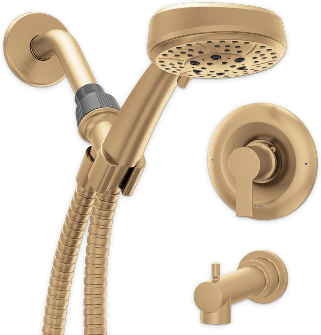 Moen 82618BZG Meena Single-Handle Tub and Shower Faucet with Handshower, Valve Included, Bronzed Gold, Pressure-Balancing Shower System