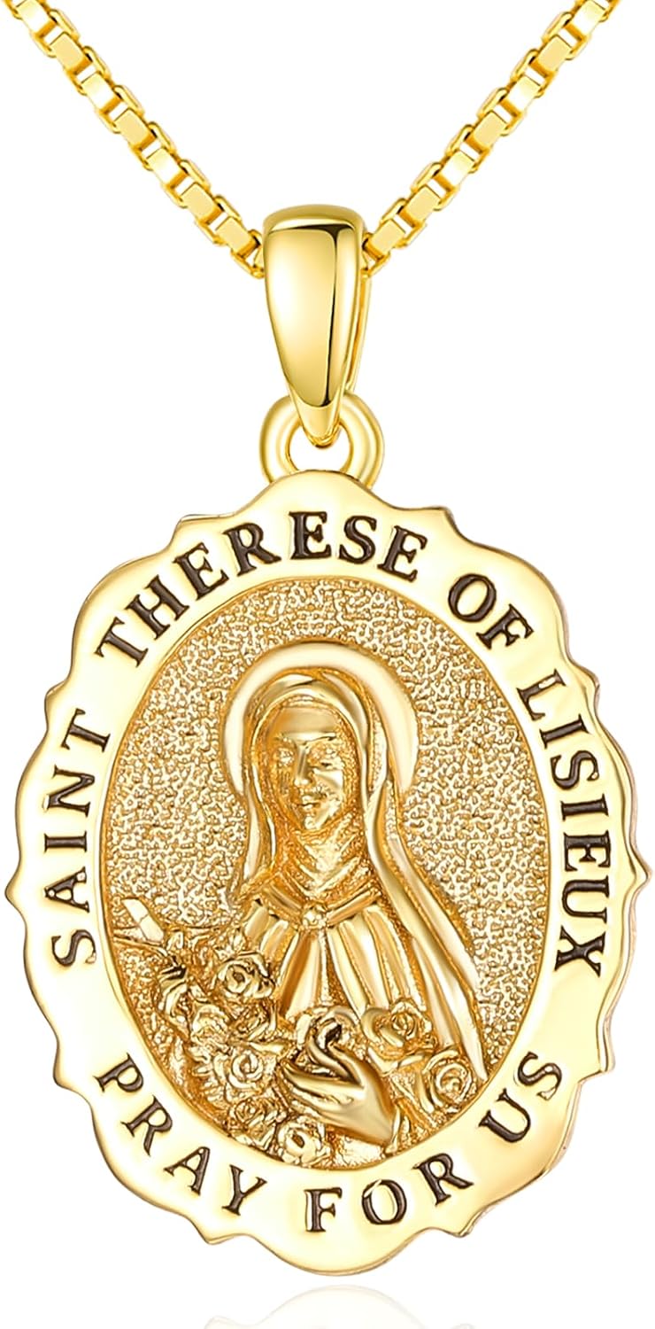 14K Gold Saint Medal Necklace for Women, Catholic Patron Saint Pendant Necklace, Christian Religious Jewelry Gift for Confirmation Baptism Communion Christmas Birthday