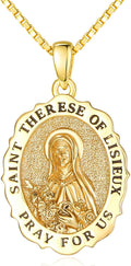 14K Gold Saint Medal Necklace for Women, Catholic Patron Saint Pendant Necklace, Christian Religious Jewelry Gift for Confirmation Baptism Communion Christmas Birthday