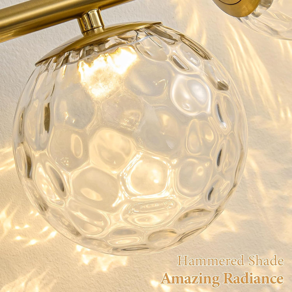 LED Bathroom Vanity Light Fixtures: 3000K Modern Gold Brush Brass 5 Lights Wall Sconce - 20W Dimmable Midcentury Vanity Light with Hammered Clear Globe Bubble Glass Shade for Bathroom Hallway Bedroom