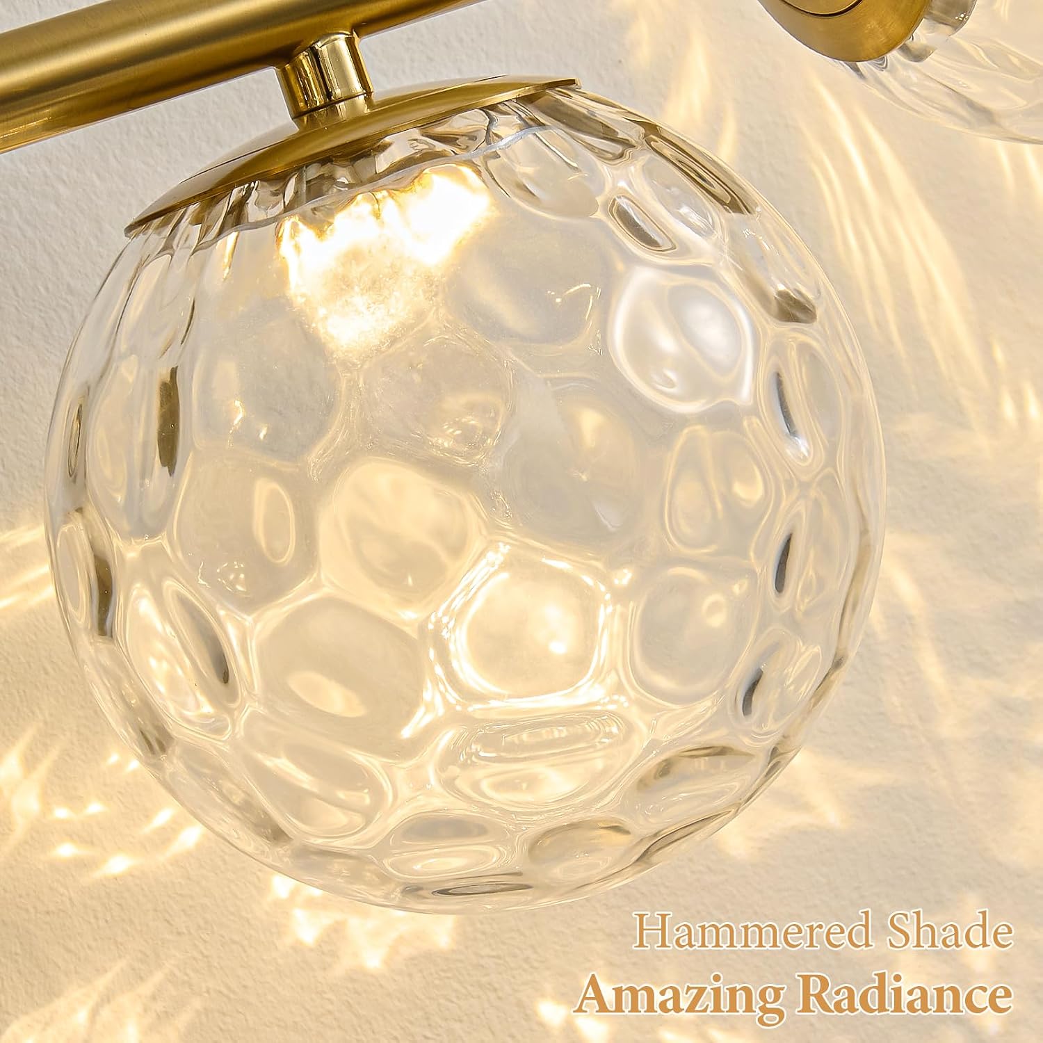 LED Bathroom Vanity Light Fixtures: 3000K Modern Gold Brush Brass 5 Lights Wall Sconce - 20W Dimmable Midcentury Vanity Light with Hammered Clear Globe Bubble Glass Shade for Bathroom Hallway Bedroom