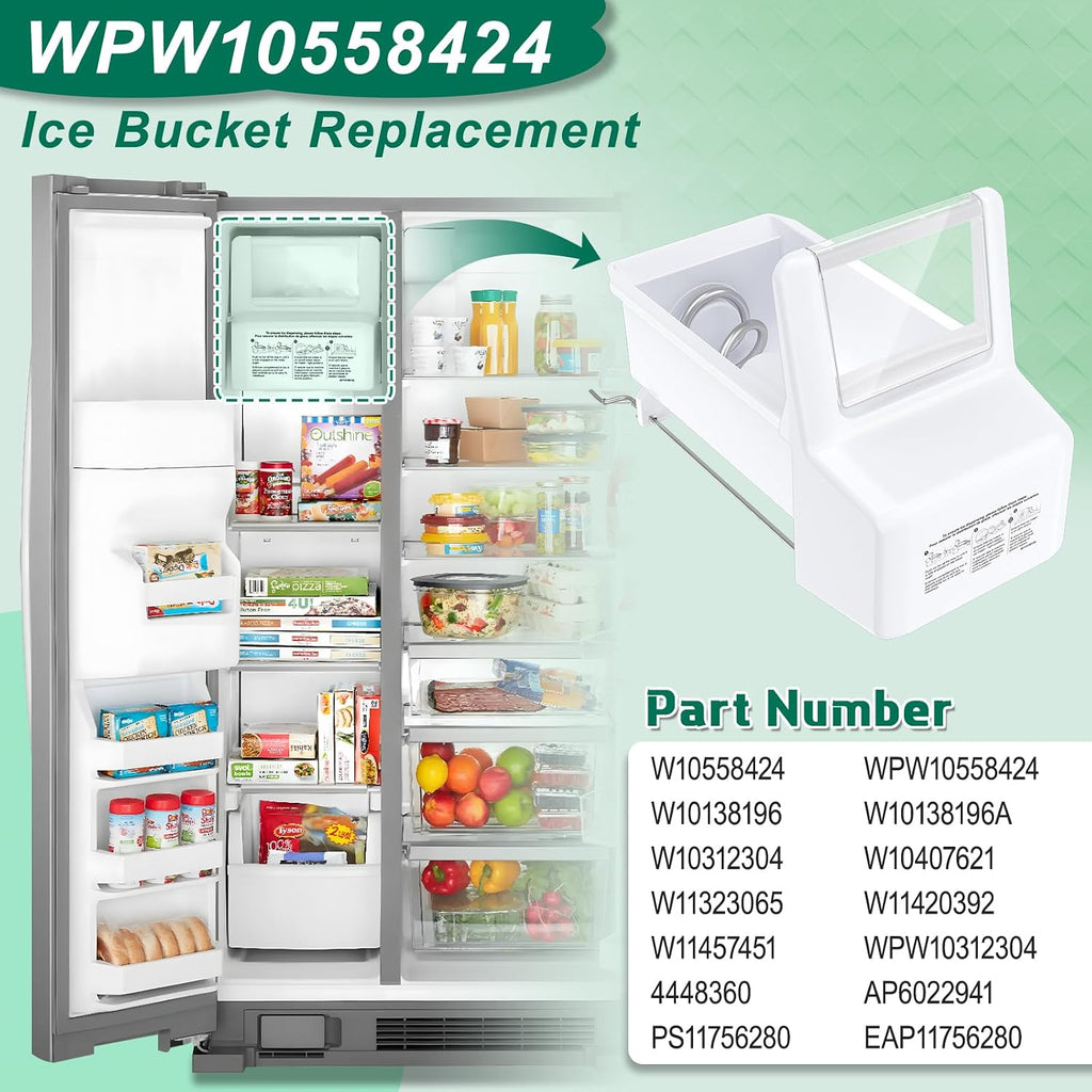 Upgraded WPW10558424 W10558424 Refrigerator Ice Bucket Replacement Compatible with Whirlpool Ice Maker Ice Tray WRS321SDHZ08, WRS321SDHZ05, WRS321SDHZ01, WRS322FDAM04 Parts for Whirlpool Ice Bin Tray