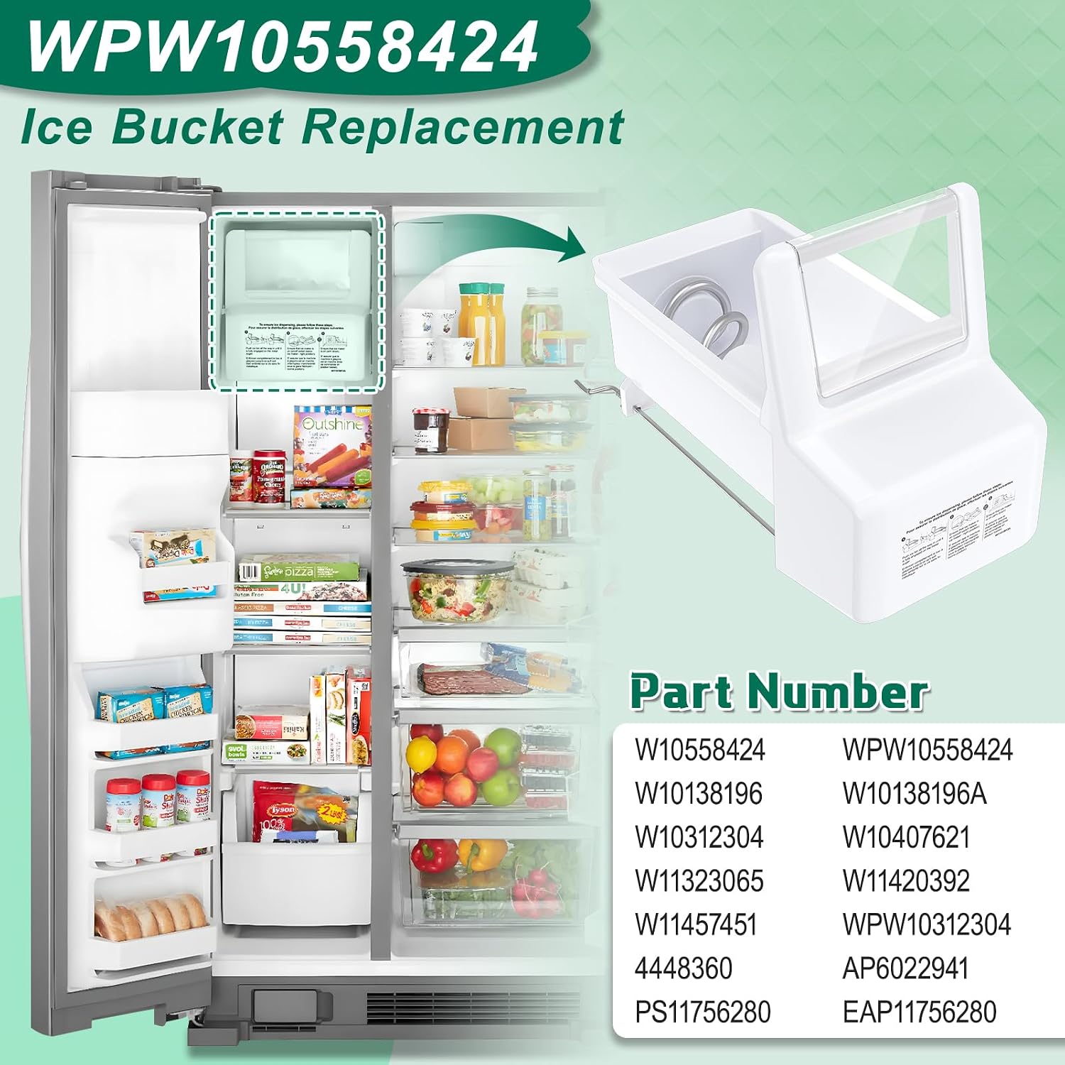 Upgraded WPW10558424 W10558424 Refrigerator Ice Bucket Replacement Compatible with Whirlpool Ice Maker Ice Tray WRS321SDHZ08, WRS321SDHZ05, WRS321SDHZ01, WRS322FDAM04 Parts for Whirlpool Ice Bin Tray