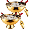 Large Ice Bucket 13L Stainless Steel Champagne Bowl Ice Bucket with Ice Scoop Semicircle Drink Tub with Integrated Base Silver Beverage Tub for Parties, Cocktail Bar, Chilling Wine (2 Packs-Gold)