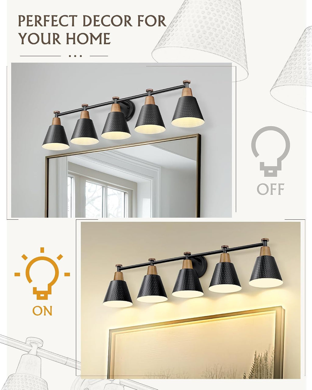 FEMILA 37.4' Black Vanity Light, Black Bathroom Light Fixture, Bathroom Lighting Fixtures Over Mirror with Matte Black Finish, 4FG59B-5W BK