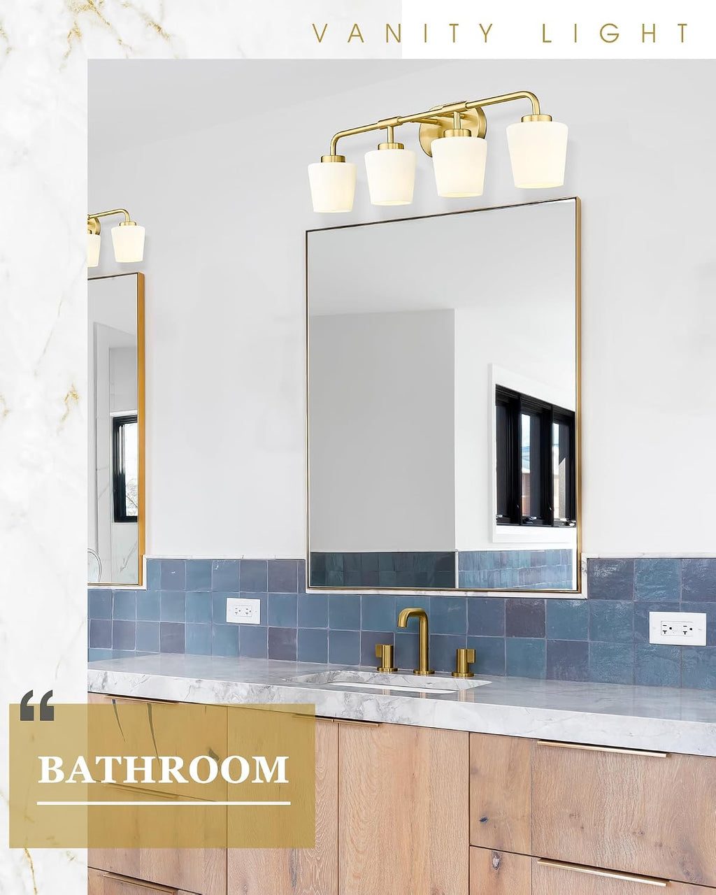 Bathroom Light Fixtures Over Mirror, 4-Light Brushed Gold Vanity Lighting Fixtures with Milk White Glass, Farmhouse Champagne Bronze Wall Sconces Lighting, AD-22004-4W-GD