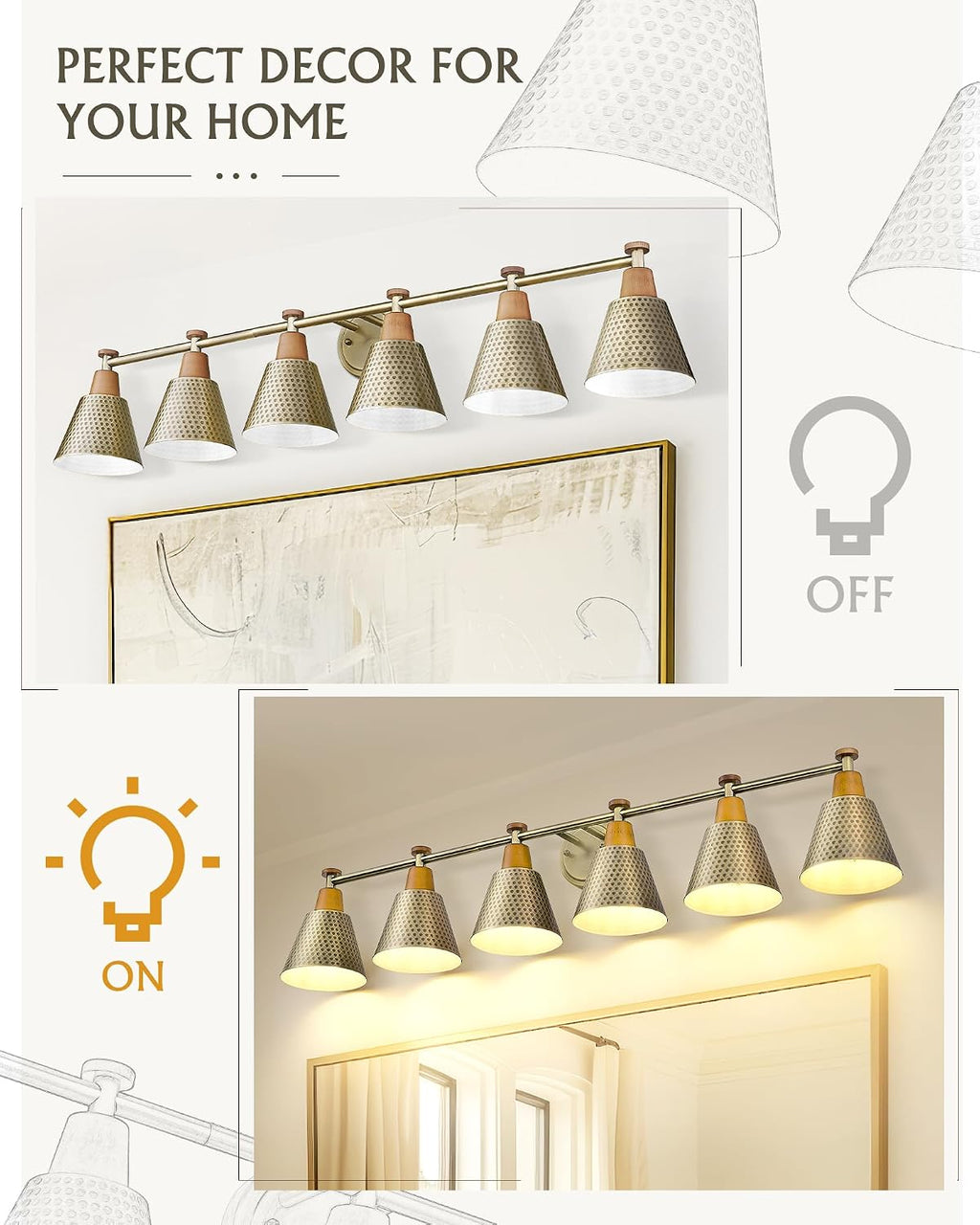 FEMILA Bathroom Light Fixtures, Modern Bathroom Vanity Light with Hammered Metal Shade, Sconces Wall Lighting for Mirror Kitchen Bedroom, Gold, 37'