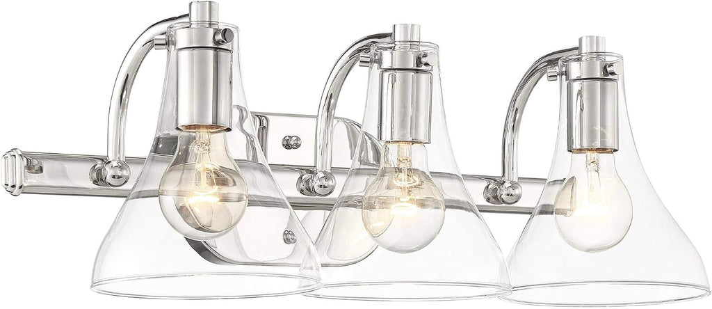Possini Euro Design Sorren Industrial Modern Wall Light Polished Chrome Silver Hardwired 20 1/2' 3-Light Fixture Curving Clear Glass Shade for Bedroom Bedside Bathroom Vanity Living Room Hallway