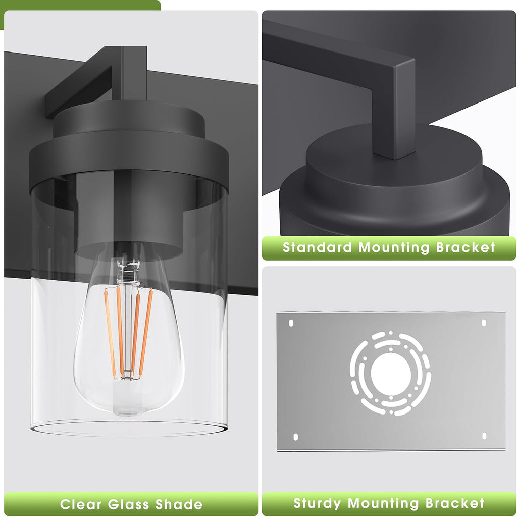 Modern 5-Light Black Bathroom Vanity Light with Clear Glass Shade, 37.4 x 4.7 x 6 inches