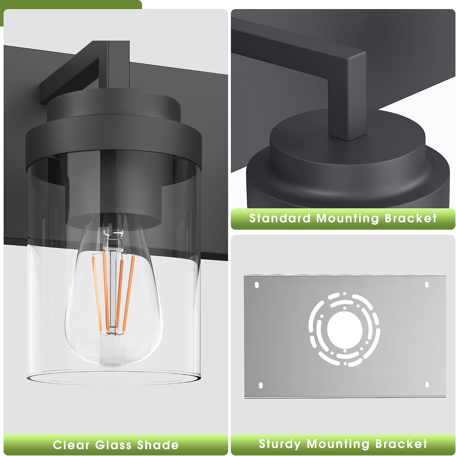 Modern 5-Light Black Bathroom Vanity Light with Clear Glass Shade, 37.4 x 4.7 x 6 inches