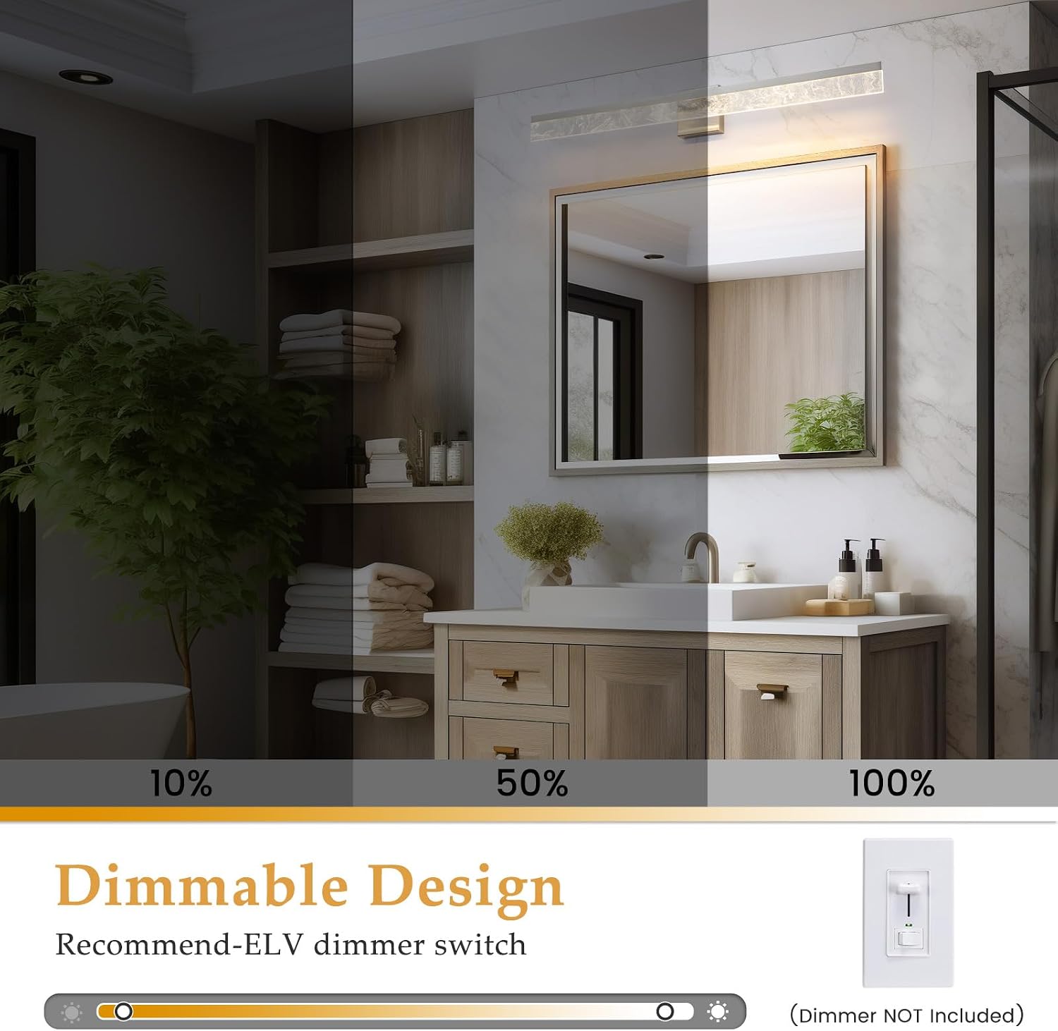 AIJIASI 39 Inch Brushed Nickel Vanity Light Fixture, 28W Dimmable LED for Bathroom Above Mirror, Modern Wall Mount Lighting 3000K