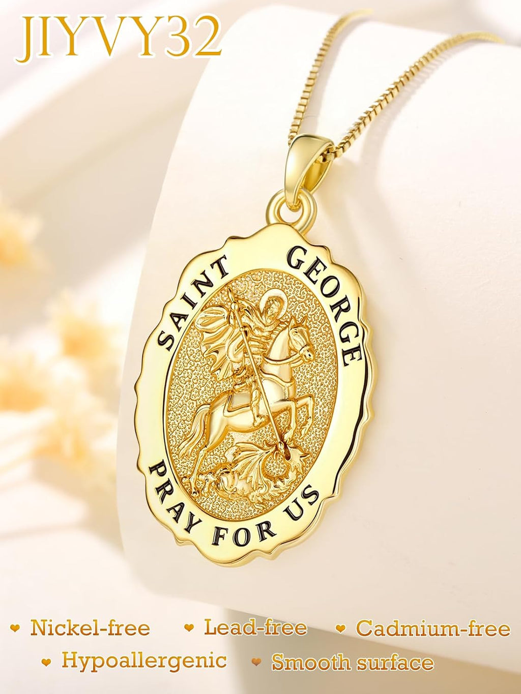 14K Gold Saint Medal Necklace for Women, Catholic Patron Saint Pendant Necklace, Christian Religious Jewelry Gift for Confirmation Baptism Communion Christmas Birthday