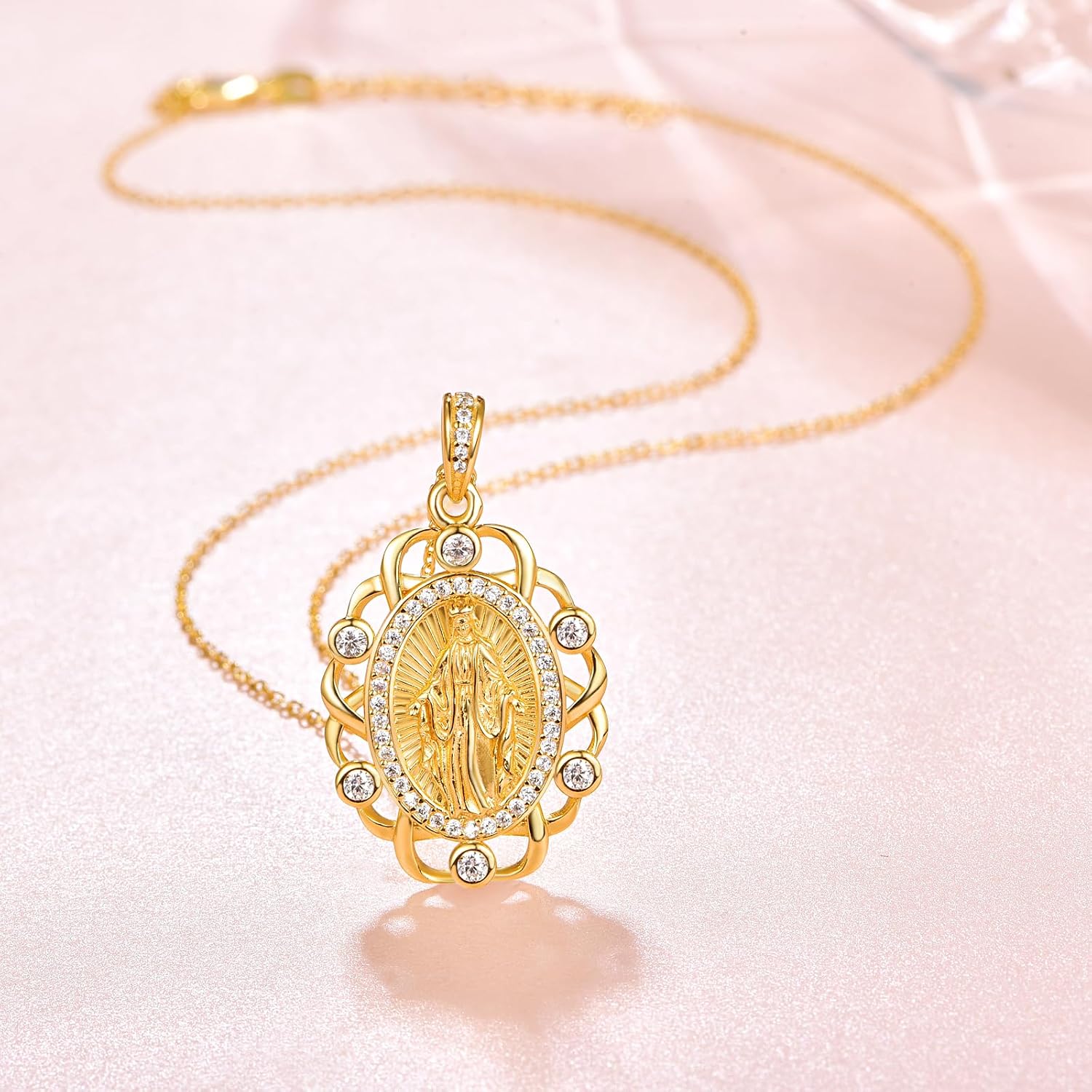 AENEAS 925 Sterling Silver Virgin Mary Necklace for Women, Lady of Guadalupe Virgin Mary Pendant Necklace, Miraculous Medal Religious Christian Jewelry Gift for Mom Wife Her Birthday Anniversary Special Occasions