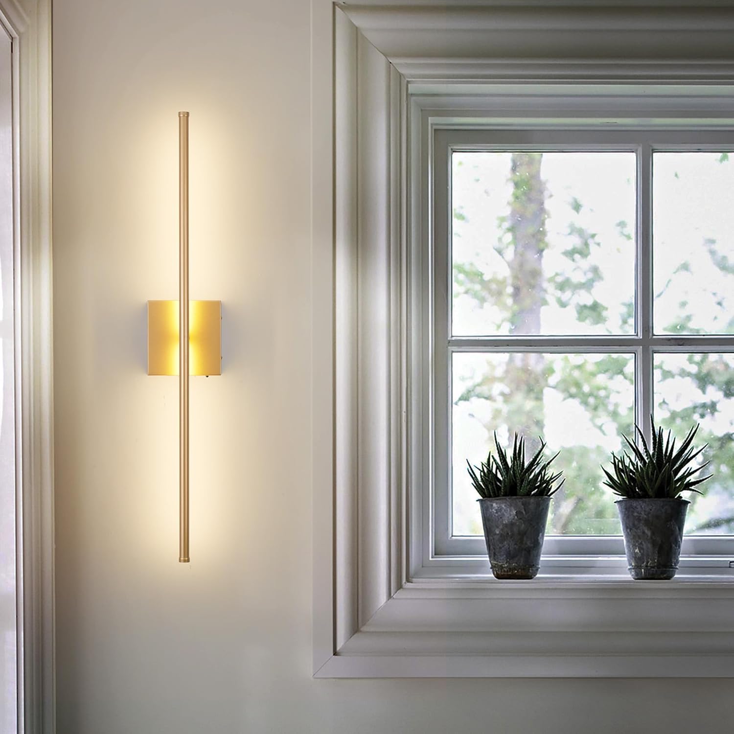 KARTOOSH 32.2 Inch Wall Sconces Battery Operated for Bedroom Hallway, Rechargeable Wireless Wall Lamp Set of 2, 3000K Warm White Dimmable Wall Light w/Remote Timer Memory Indoor Sconce Decor, Gold