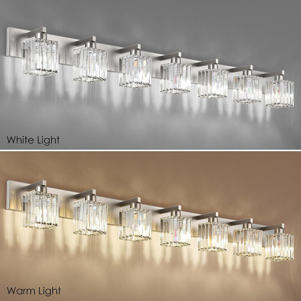 Aipsun Brushed Nickel Bathroom Light Fixtures Crystal Vanity Lighting Fixture Modern Bathroom Vanity Light 7 Light (Exclude Bulb)