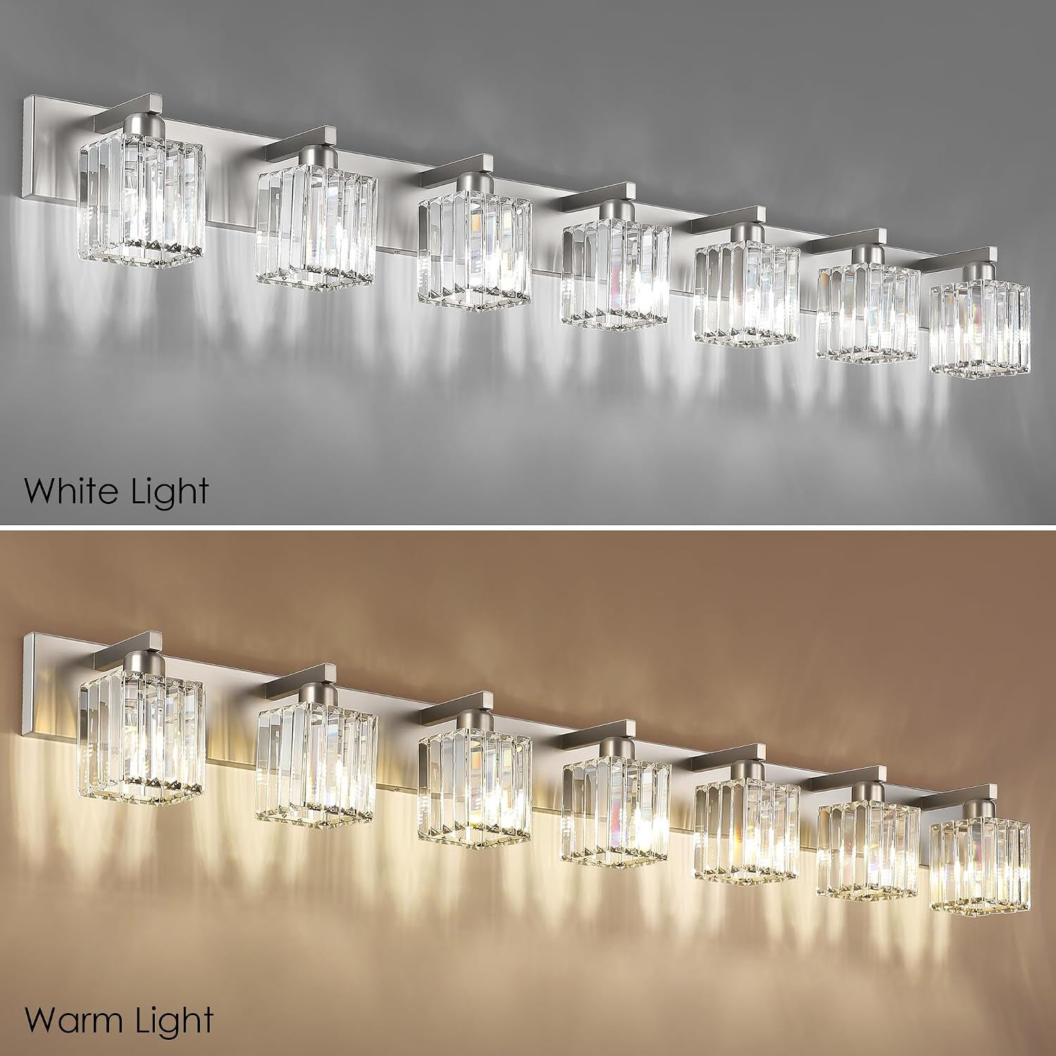 Aipsun Brushed Nickel Bathroom Light Fixtures Crystal Vanity Lighting Fixture Modern Bathroom Vanity Light 7 Light (Exclude Bulb)