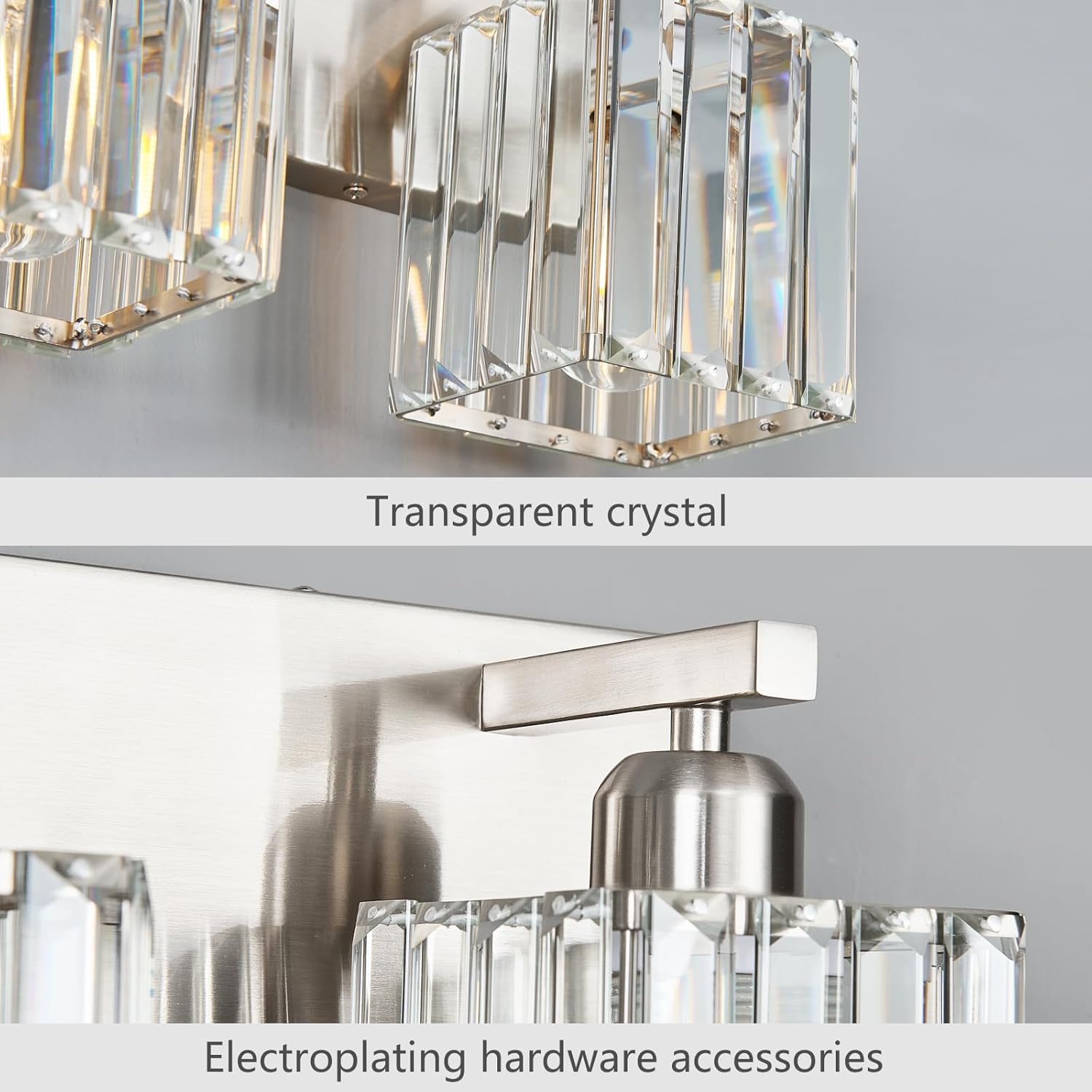 Modern Vanity Light 5-Lights Brushed Nickel Vanity Light Crystal Bathroom Wall Light Bathroom Light Fixtures