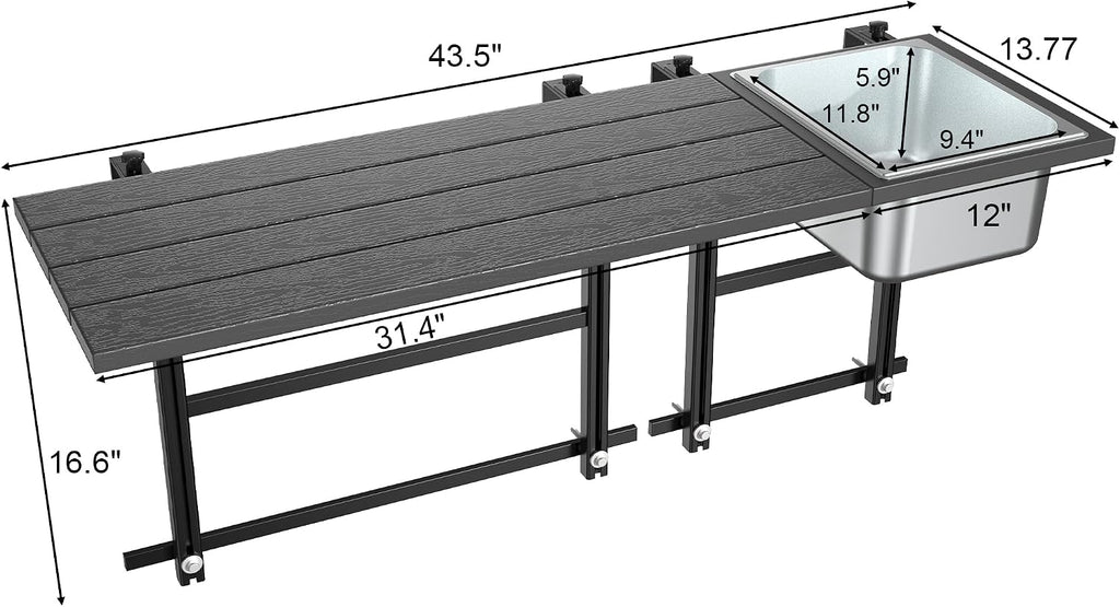 GDLF Upgraded Balcony Table Outdoor Patio Bar Table with Durable Composite Tabletop Aluminum Alloy Frame Hanging Folding Adjustable with Removable Ice Bucket, Easy Assembly (10Mins),43.5' L
