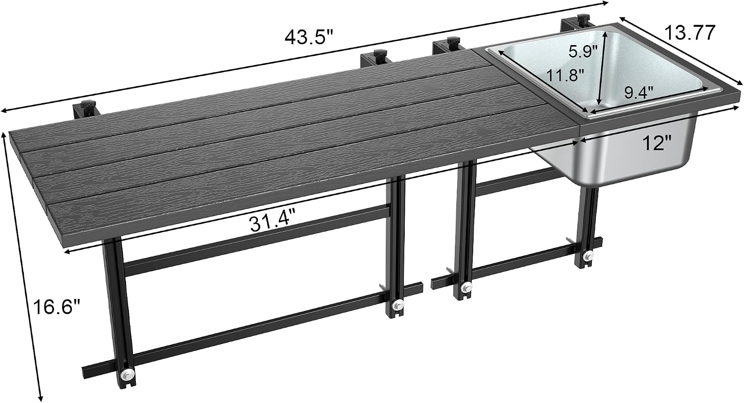 GDLF Upgraded Balcony Table Outdoor Patio Bar Table with Durable Composite Tabletop Aluminum Alloy Frame Hanging Folding Adjustable with Removable Ice Bucket, Easy Assembly (10Mins),43.5' L