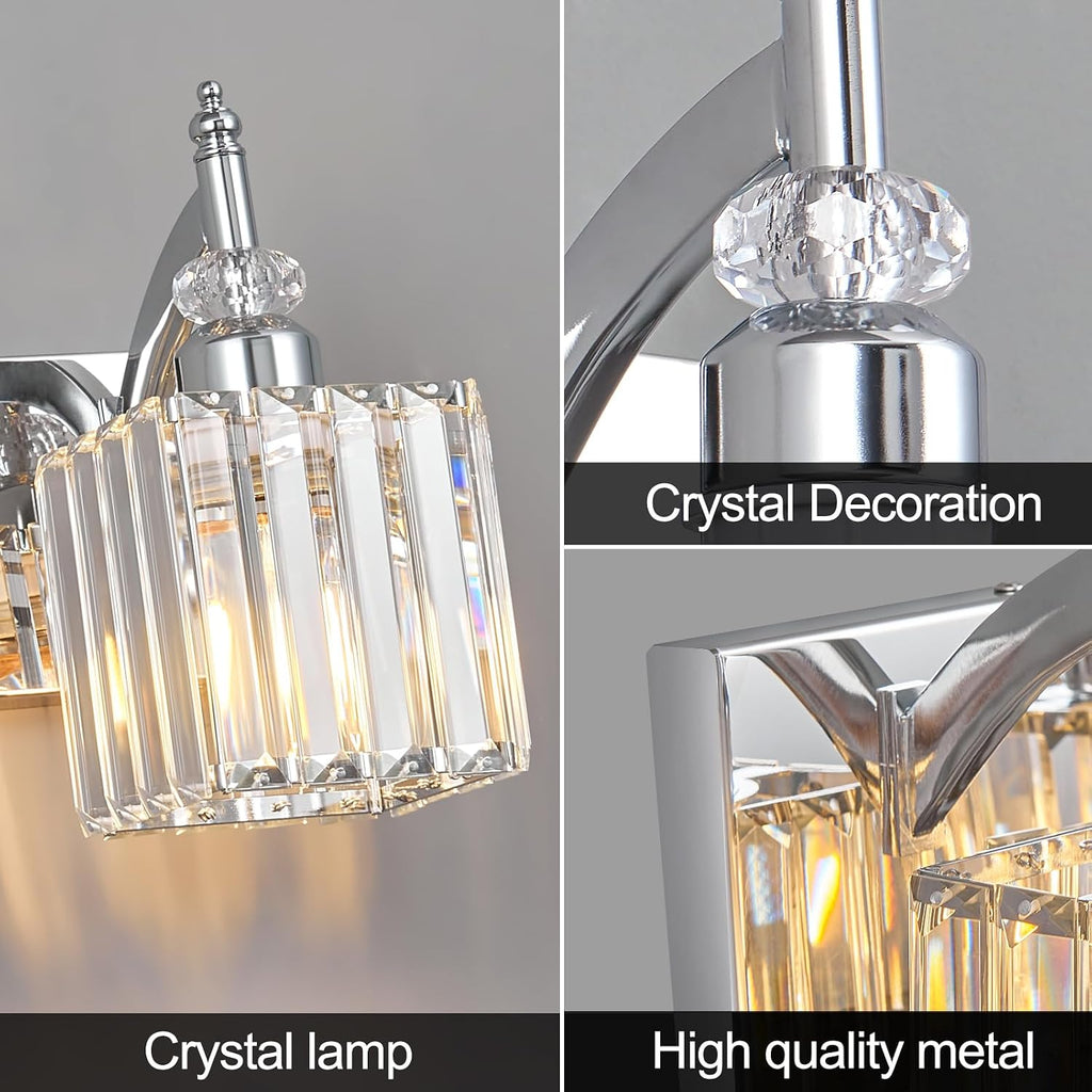 Modern Bathroom Vanity Light 4-Light Chrome Crystal Light Fixtures Over Mirror for Bathroom Wall Sconce