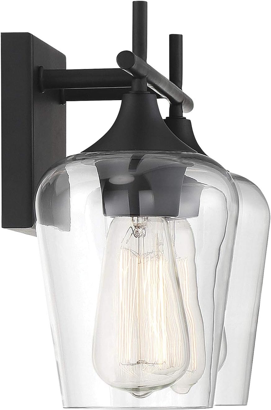 Savoy Essentials 8-4030-2-BK Octave Bohemian Clear Glass Bathroom Vanity Wall Light, 2-Light 120 Total Watts, 10' H x 14' W, Black