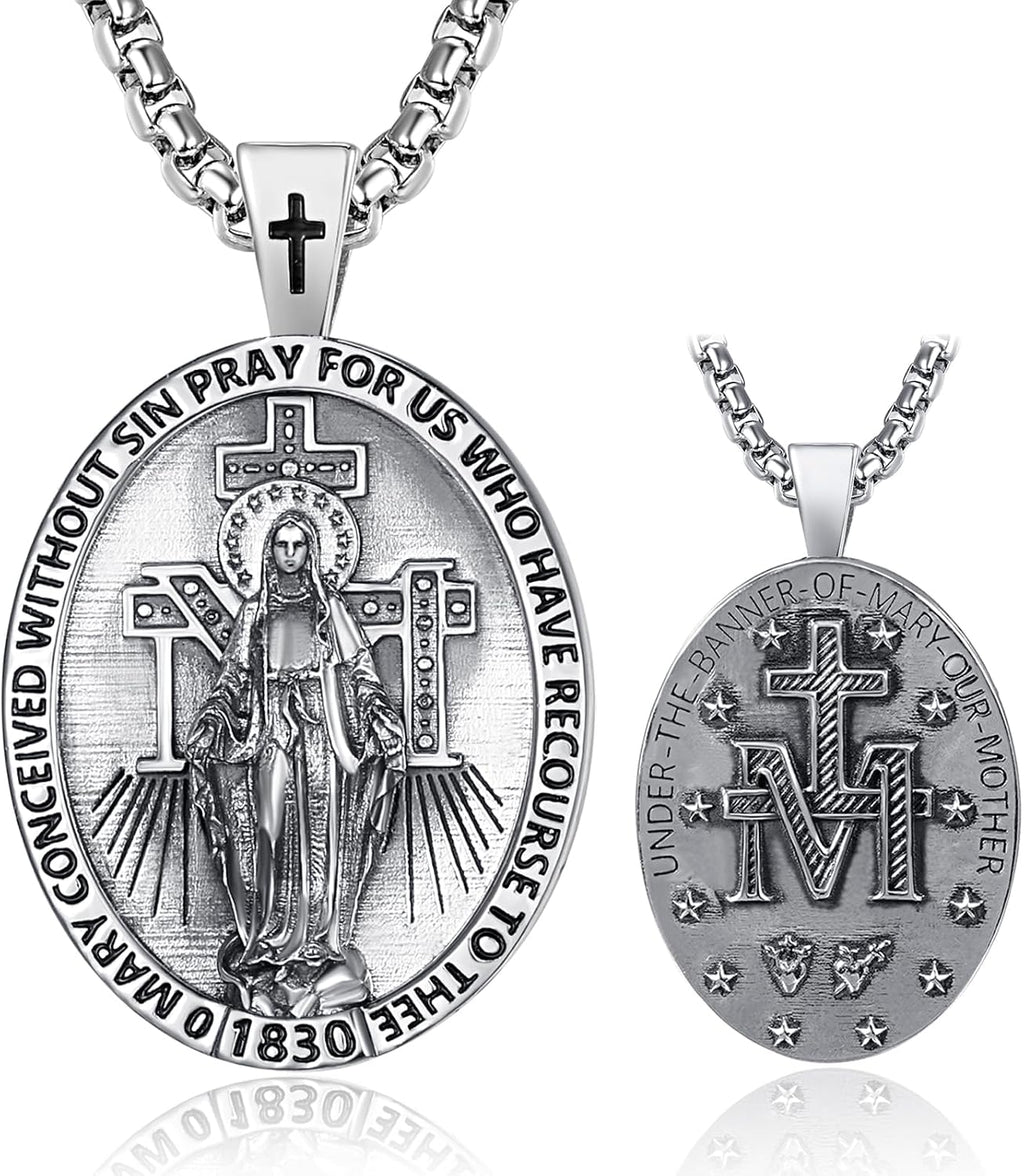 Patron Saint Medals 925 Sterling Silver Amulet Necklace Protection Jewelry for Men with 2.5mm 22'+2' Round Box Chain