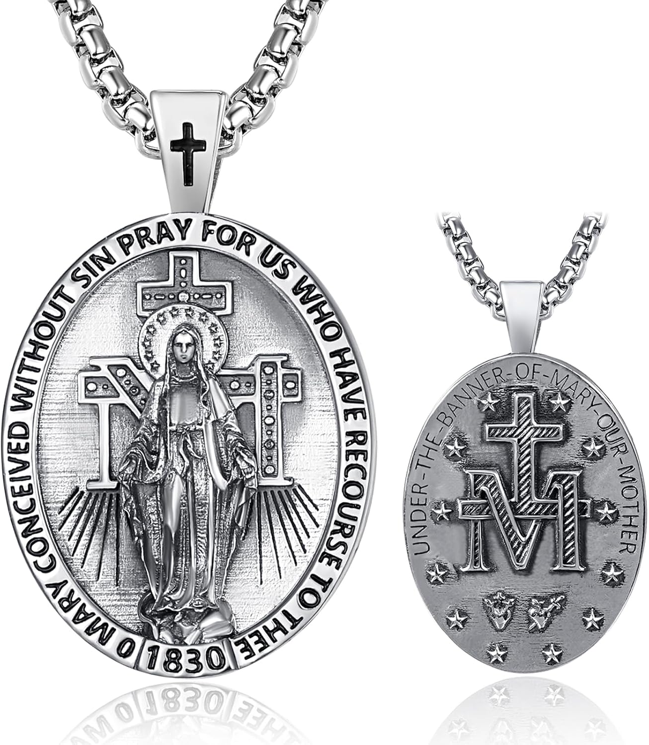 Patron Saint Medals 925 Sterling Silver Amulet Necklace Protection Jewelry for Men with 2.5mm 22'+2' Round Box Chain