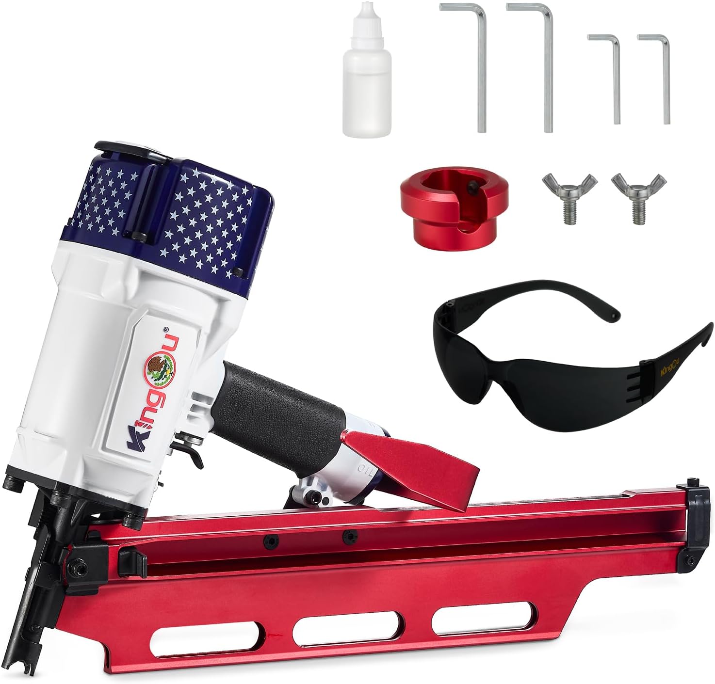KingOu American Style NR2183 21 Degree Aluminum Magazine Framing Nailer, Pneumatic Framing nail gun, 2-Inch up to 3-1/4-Inch Plastic Collated Full Head Framing Nails, Framing, Wooden House Building