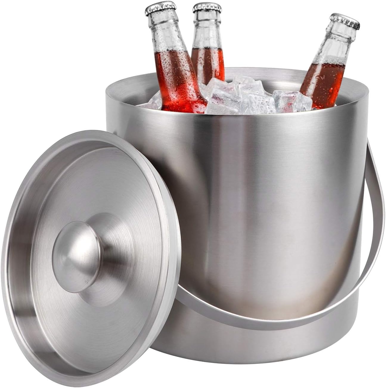 ice Bucket,Bucket with lid, Ice Buckets for Parties Stainless Steel with Lid, Champagne Bucket, 3L with Lid Portable Double-Wall Ice Barrel Bar Area for Bar Hotel Party Use
