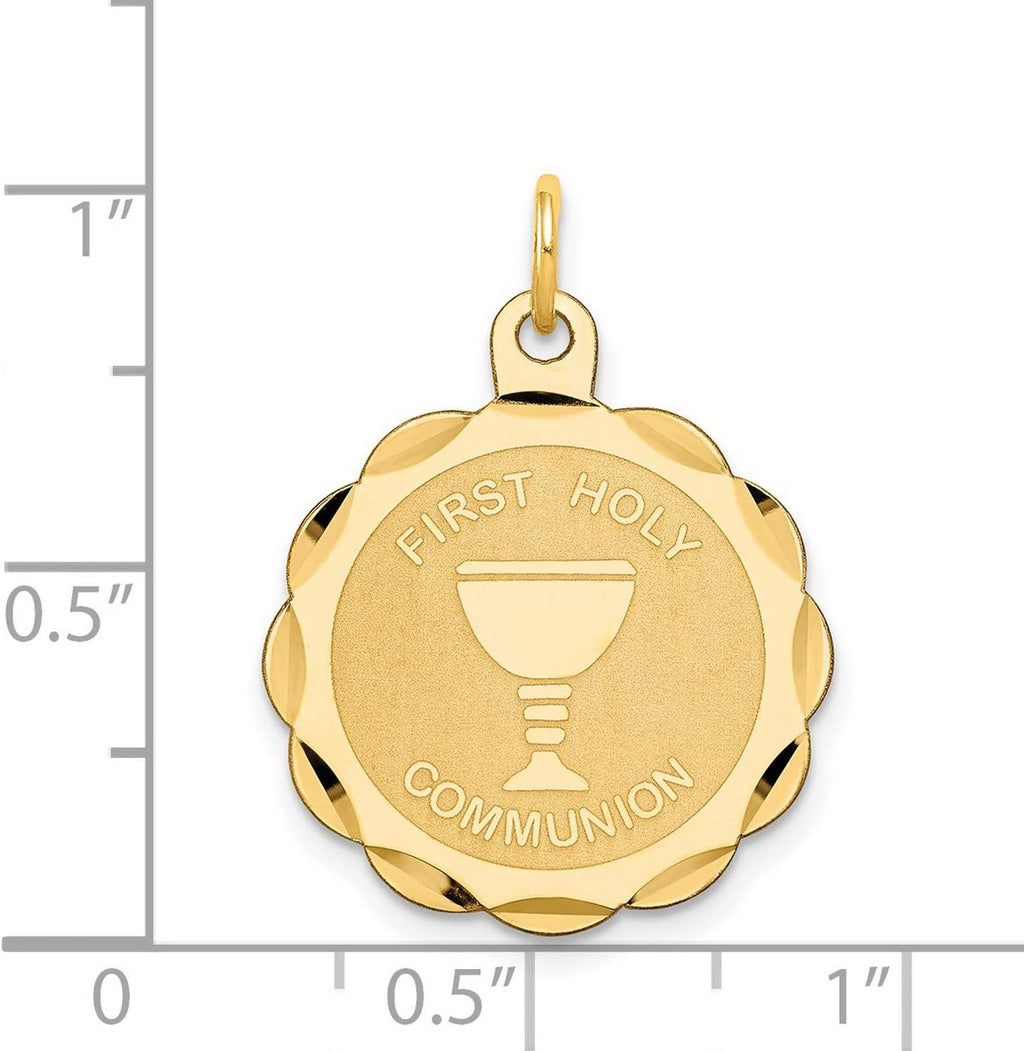 14k Yellow Gold Chalice Pendant Medal, Religious Eucharist Symbol, Catholic Faith Jewelry, Holy Sacrament Disc Charm