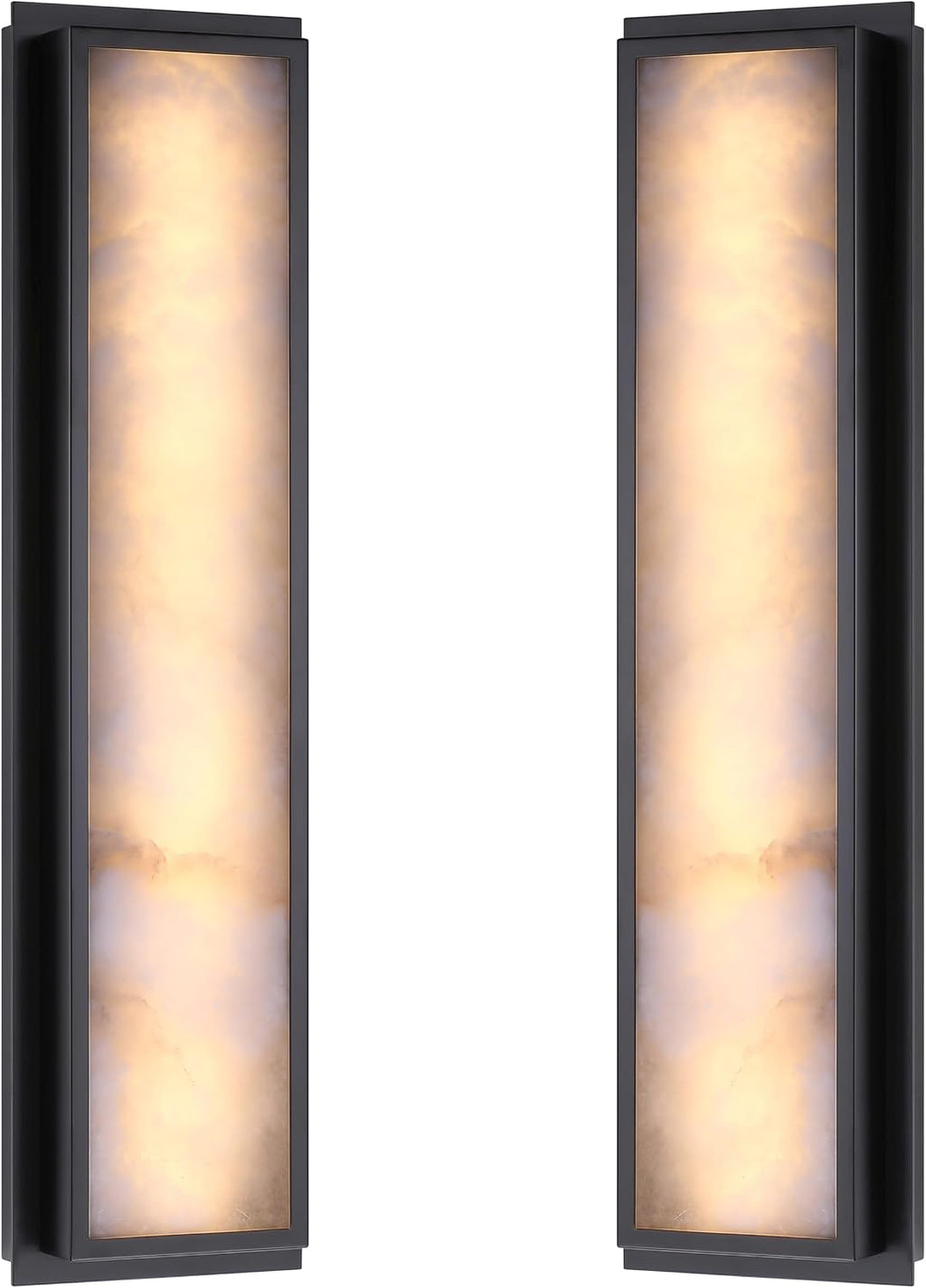 2 Pack 24 Inch Natural Alabaster Bathroom 20W-3000K LED Home Wall Sconce Modern Concise Style Wall Light Fixture,Black Finish for Bedroom Hallway Bedside Living Room