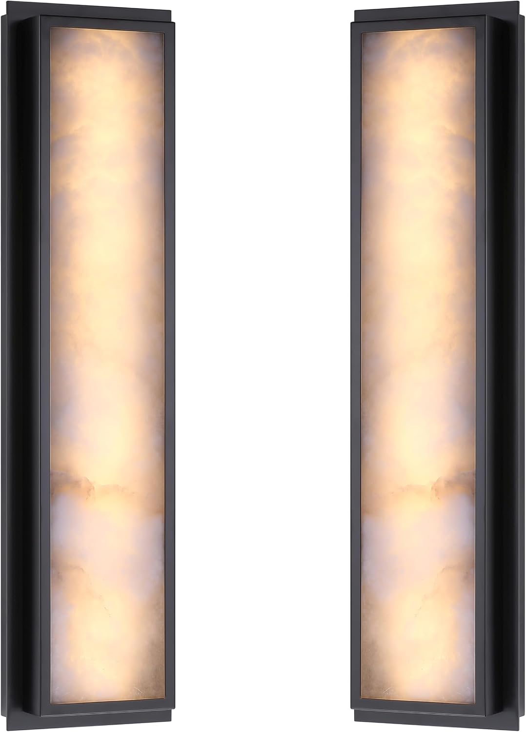 2 Pack 24 Inch Natural Alabaster Bathroom 20W-3000K LED Home Wall Sconce Modern Concise Style Wall Light Fixture,Black Finish for Bedroom Hallway Bedside Living Room