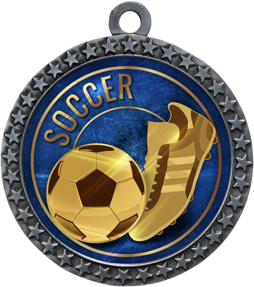Express Medals 1 to 50 Packs Soccer Silver Medal Trophy Award with Neck Ribbon STDD212-EG46