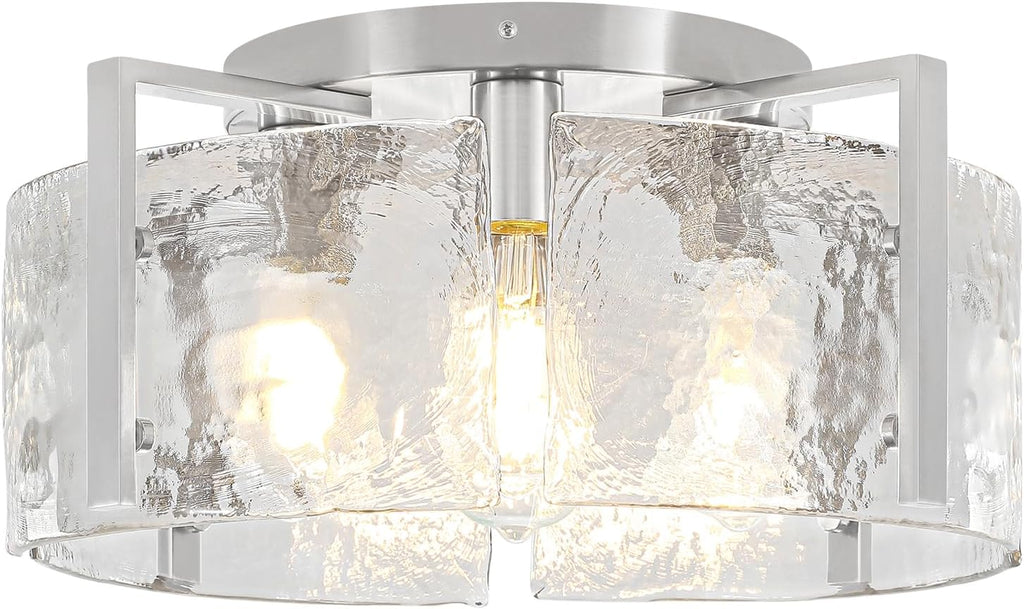 18.5'' Modern Brushed Nickel Semi Flush Mount Ceiling Light, Hallway Light Fixtures, 4-Light Glass Ceiling Lights for Entryway Kitchen Dining Room Foyer Bedroom Living Room Bathroom Lighting Fixtures