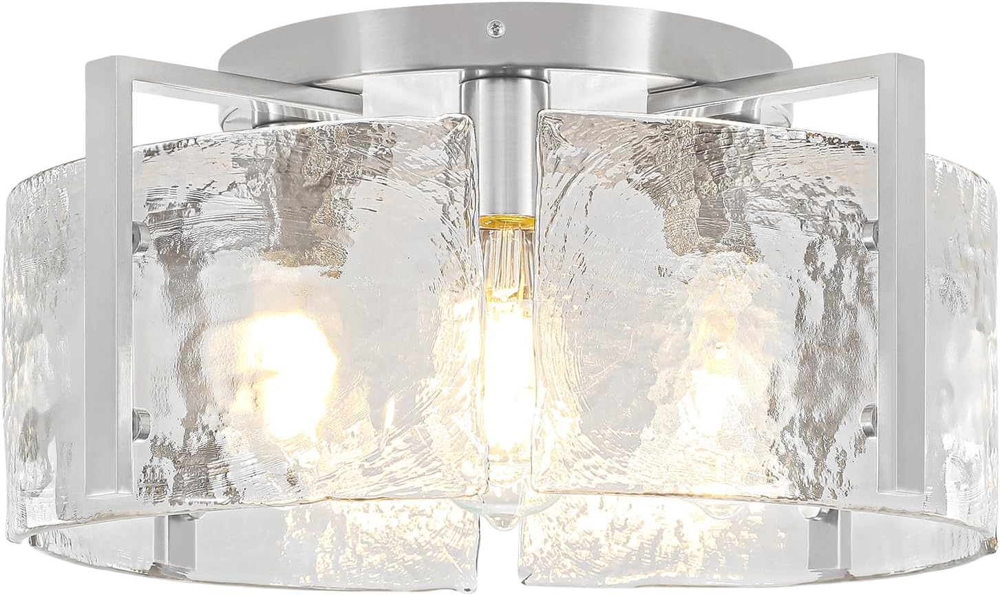 18.5'' Modern Brushed Nickel Semi Flush Mount Ceiling Light, Hallway Light Fixtures, 4-Light Glass Ceiling Lights for Entryway Kitchen Dining Room Foyer Bedroom Living Room Bathroom Lighting Fixtures