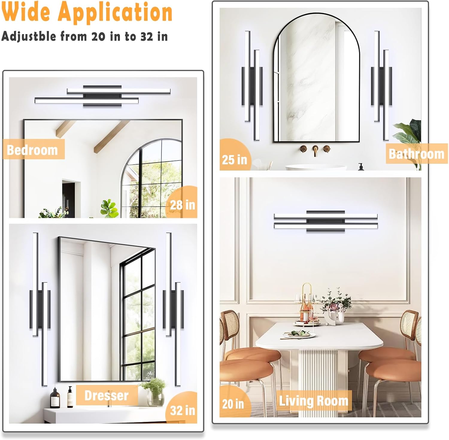 32 in Retractable Bathroom Vanity Light-ETL Certificated 5700K Bathroom Light Bar Vanity for Mirror-34W 2 Pack