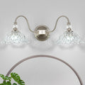 Brushed Nickel Bathroom Vanity Light, 2-Light Vanity Light with Floral Clear Glass Shades, Nickel Wall Mount Lighting for Bathroom, Dressing Table