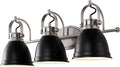 JONATHAN Y 25.5' Black/Nickel 3-Light LED Vanity Light, Adjustable Wall Sconce for Bathroom Mirror, Farmhouse Bohemian Kitchen Light, Iron Black Bell Shade (JYL1116A)