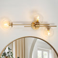 KSANA Gold Sconces Wall Lighting, Modern 3-Light Bathroom Vanity Light Fixtures with Globe Clear Glass Shade Over Mirror or Beside for Hallway, Bedroom, Living Room and Kitchen
