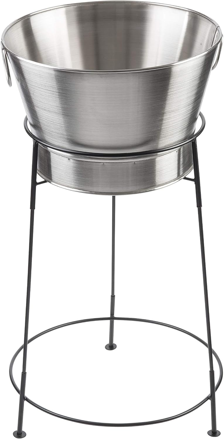 TableCraft BT2137N Beverage Tub with Stand, 20' Stainless Steel, 11 Gal Capacity, Round Single Wall, Brickhouse Collection, Commercial Grade for Parties, Events, Indoor or Outdoor Use