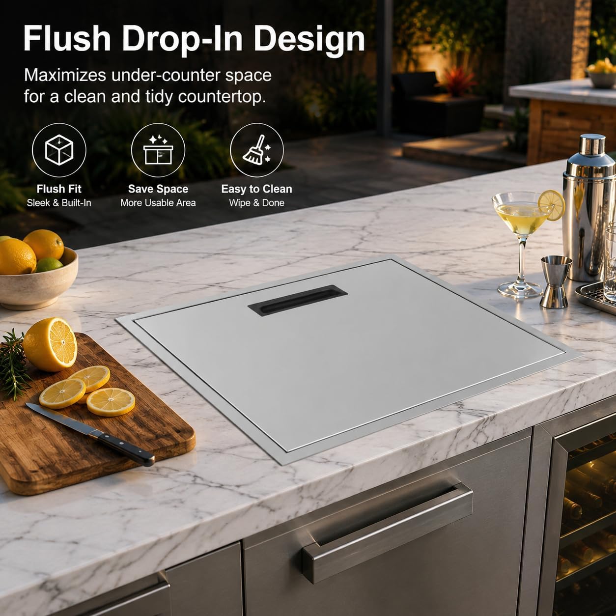 Drop-in Ice Chest, Stainless Steel Ice Cooler, Freestanding Ice Chest Outdoor Kitchen, Double-Walled & Built-in Foa, Foam Cooler With Lid, for Wine, Beer, Whiskey, Beer, Silver (23*17*12 in)