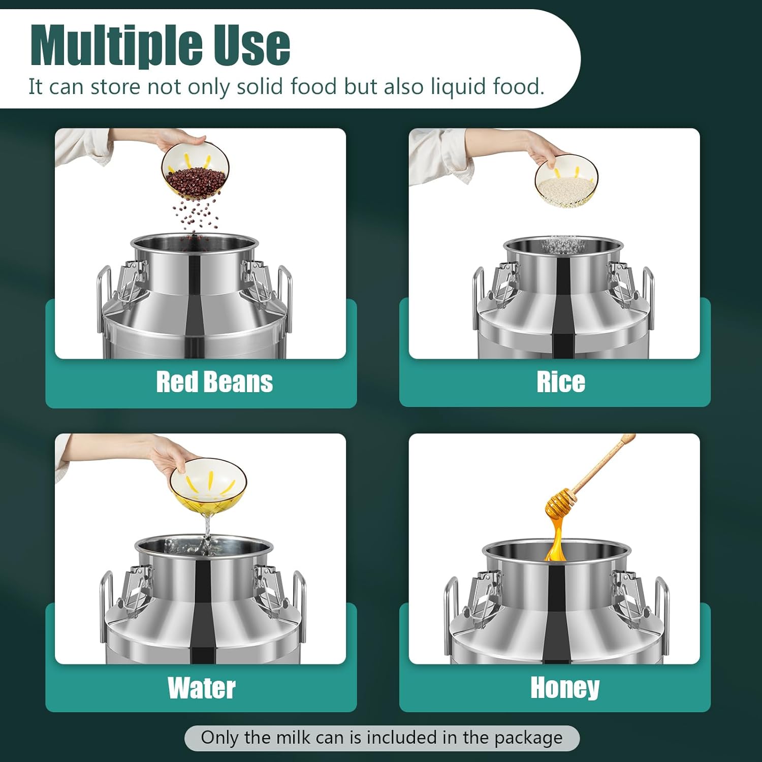60L Stainless Steel Milk Can Pail Bucket Barrel Canister, Heavy Duty Stainless Steel Milk Can, 1MM Thickness Jug Universal Airtight Metal Ice Bucket with Lid for Storing Oil & Water