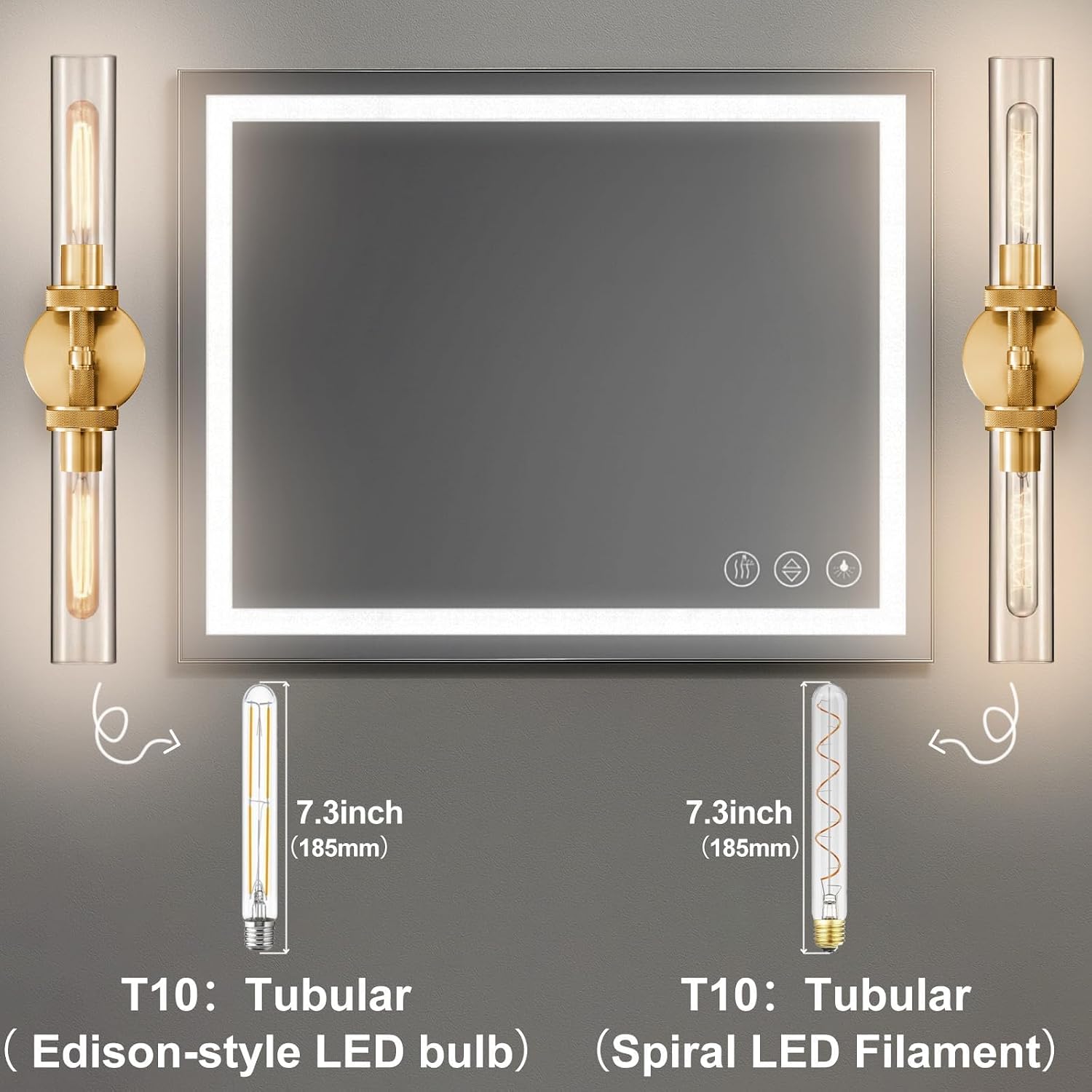 2-Pack Bathroom Vanity Light Fixtures – Modern 2-Light Gold Wall Sconces with Knurled Texture, Clear Glass Shades, Horizontal or Vertical Hardwired Mount, Bathroom Lighting Fixtures Over Mirror